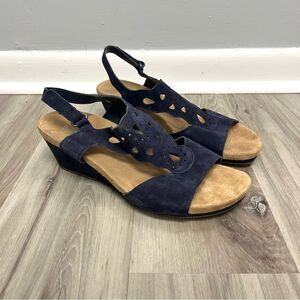 Bjorndal Sandals Women’s 10W Harper Navy Blue Suede Low Heeled Wedge